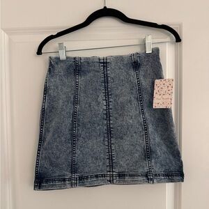 Free People Gray Washed Denim Mini Skirt